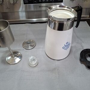 Corningware White and Silver Coffee Carafe